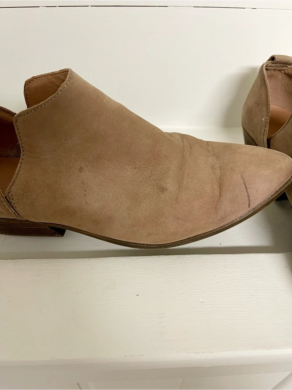 Frye Taupe Nubuck Pointed Ankle Booties